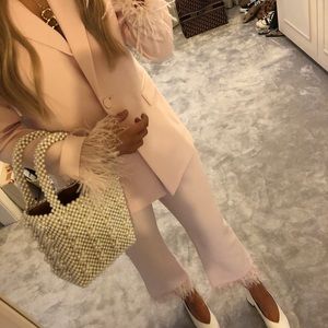 Topshop pink blazer with feather sleeves. Size 2